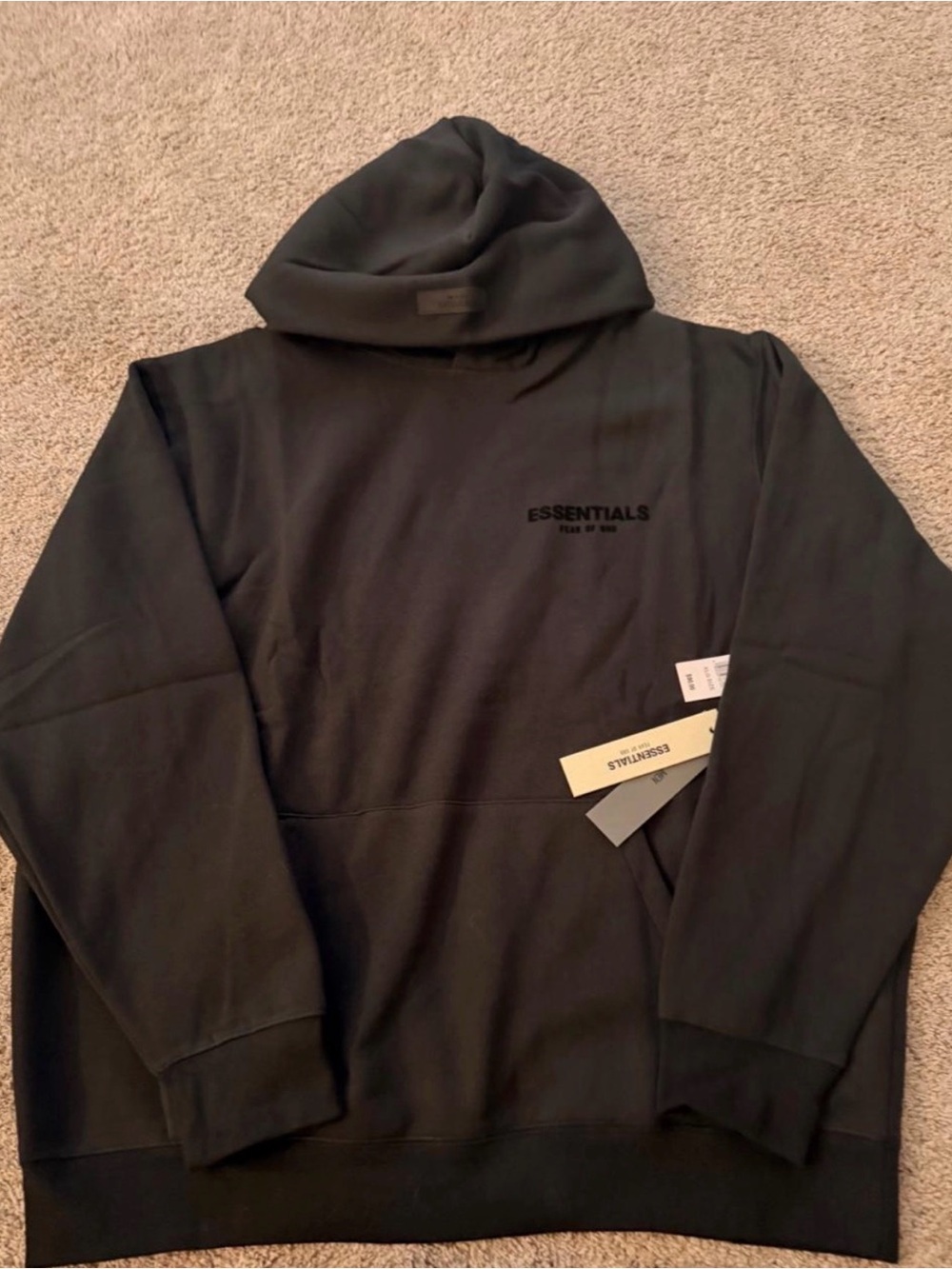 ESSENTIALS Men’s Black Pullover Hoodie with Chest Logo